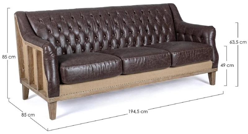 Casa Padrino Luxus Chesterfield Kunstleder Sofa Dunkelbraun / Naturfarben 194,5 x 85 x H. 85 cm - Wohnzimmer Sofa - Wohnzimmer Möbel - Chesterfield Möbel - Luxus Möbel - Luxus Einrichtung
