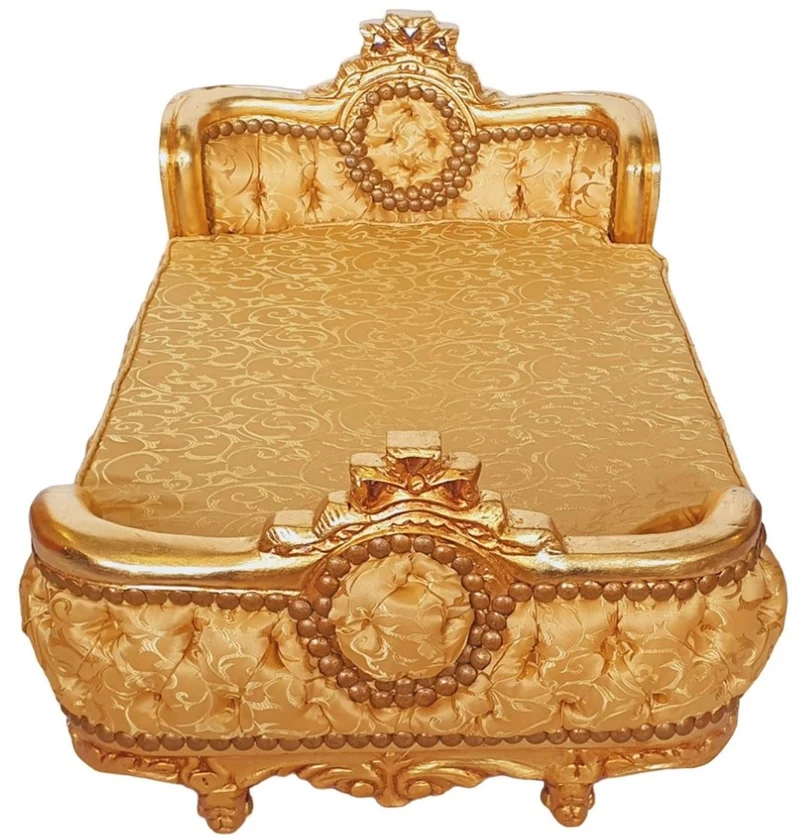 Casa Padrino Barock Hundebett Gold Muster / Gold - Handgefertigtes Antik Stil Hundebett - Prunkvolle Hunde Möbel im Barockstil - Antik Stil Tiermöbel - Barock Tiermöbel