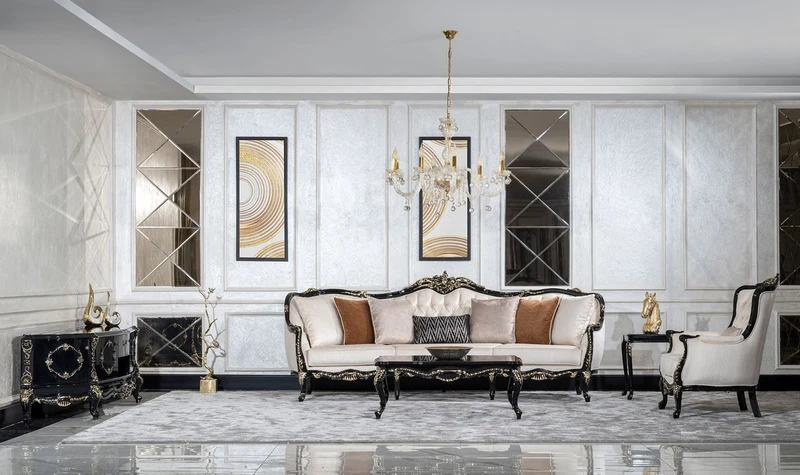 Casa Padrino Luxus Barock Wohnzimmer Sessel Creme / Schwarz / Gold - Handgefertigter Barockstil Sessel mit dekorativem Kissen - Luxus Wohnzimmer Möbel im Barockstil - Barock Möbel