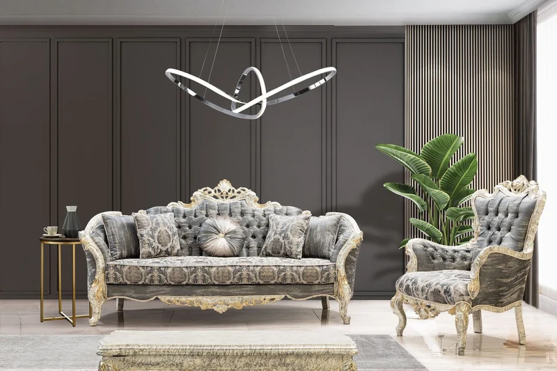 Casa Padrino Luxus Barock Sofa Grau / Antik Weiß / Gold - Barockstil Wohnzimmer Sofa mit elegantem Muster - Luxus Wohnzimmer Möbel im Barockstil - Barock Möbel - Barock Einrichtung