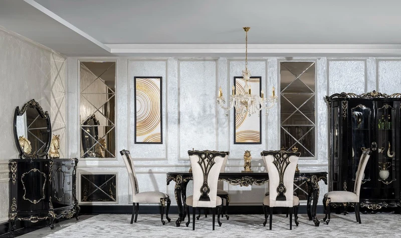 Casa Padrino Luxus Barock Esstisch Schwarz / Gold - Prunkvoller Barockstil Küchentisch - Luxus Esszimmer Möbel im Barockstil - Barock Esszimmer Möbel - Barock Einrichtung
