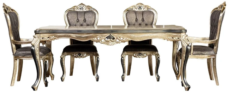 Casa Padrino Luxus Barock Esszimmer Stuhl 8er Set Lila / Antik Gold / Schwarz - Handgefertigte Barockstil Küchen Stühle - Luxus Barockstil Esszimmer Möbel - Barock Esszimmer Möbel