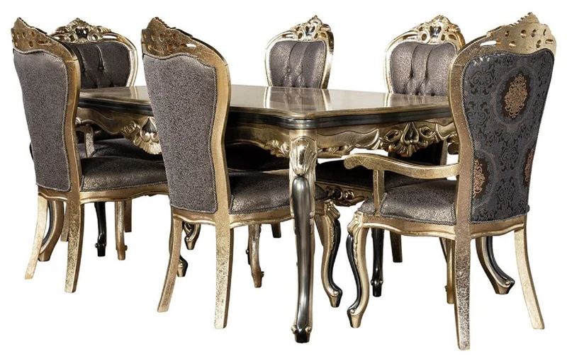 Casa Padrino Luxus Barock Esszimmer Stuhl 8er Set Lila / Antik Gold / Schwarz - Handgefertigte Barockstil Küchen Stühle - Luxus Barockstil Esszimmer Möbel - Barock Esszimmer Möbel