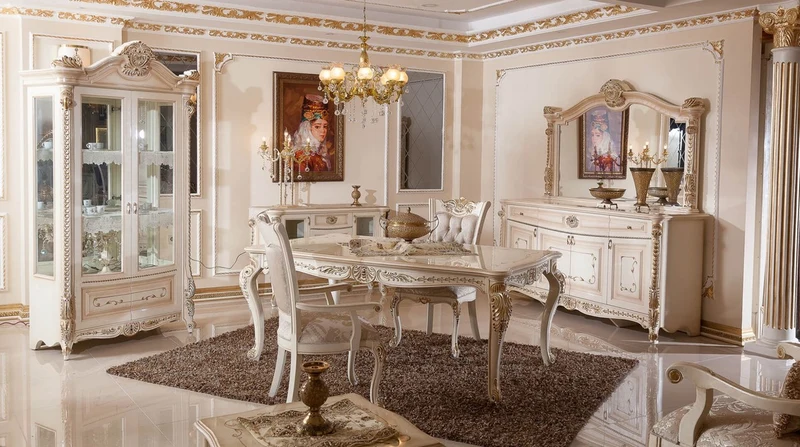 Casa Padrino Luxus Barock Möbel Set Weiß / Beige / Gold - 1 Barock Sideboard mit 4 Türen und 3 Schubladen & 1 Barock Wandspiegel - Luxus Möbel im Barockstil - Prunkvolle Barock Möbel