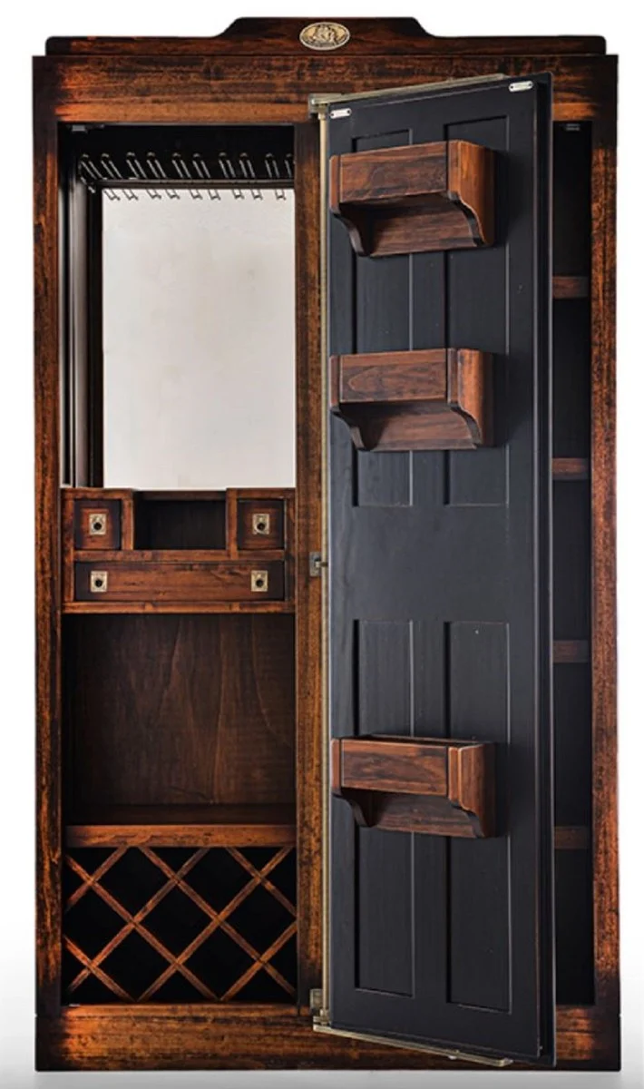 Casa Padrino Luxus Vintage Stil Barschrank Braun / Schwarz 106,5 x 34 x H. 191 cm - Massivholz Weinschrank - Vintage Stil Bar Möbel - Luxus Bar Möbel - Massivholz Bar Möbel