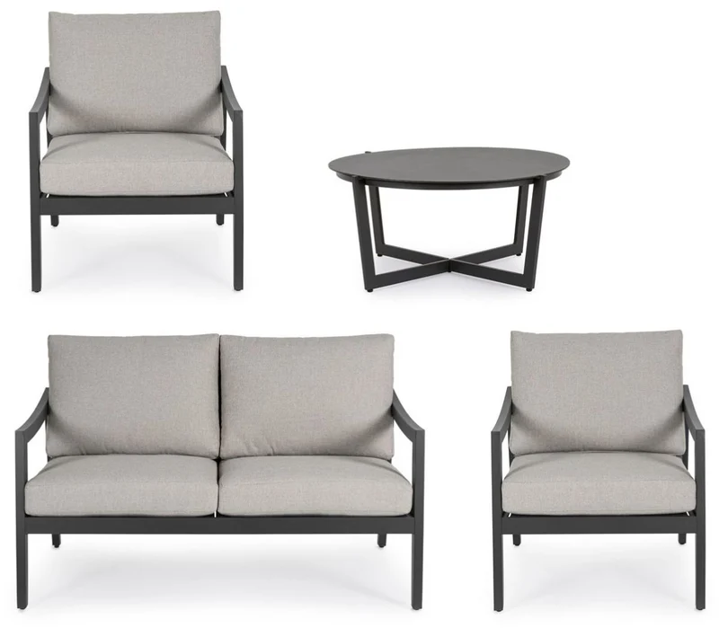 Casa Padrino Luxus Gartenmöbel Set Grau / Anthrazit - 1 Luxus Gartensofa & 2 Luxus Gartensessel & 1 Luxus Gartentisch - Garten Möbel - Hotel Möbel - Pool Möbel - Outdoor Möbel - Luxus Möbel