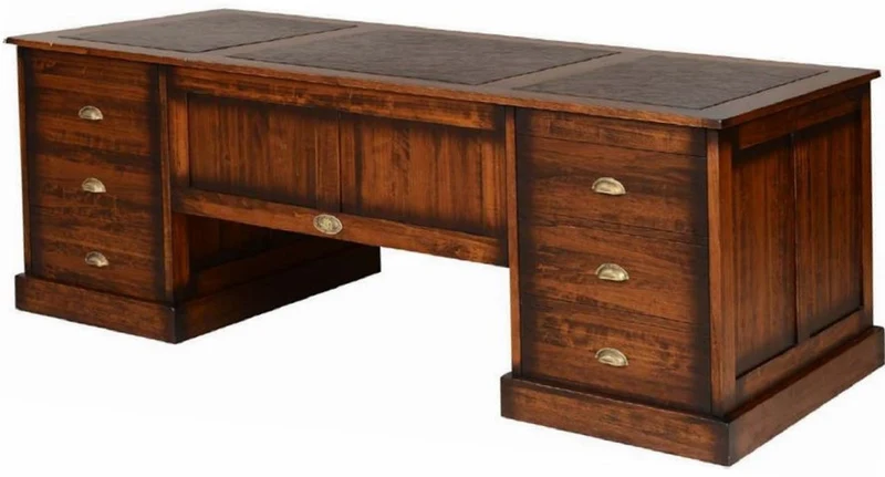 Casa Padrino Luxus Vintage Stil Schreibtisch Braun 220 x 95 x H. 78,5 cm - Massivholz Bürotisch mit 12 Schubladen - Vintage Stil Büro Möbel - Luxus Büro Möbel - Massivholz Büro Möbel