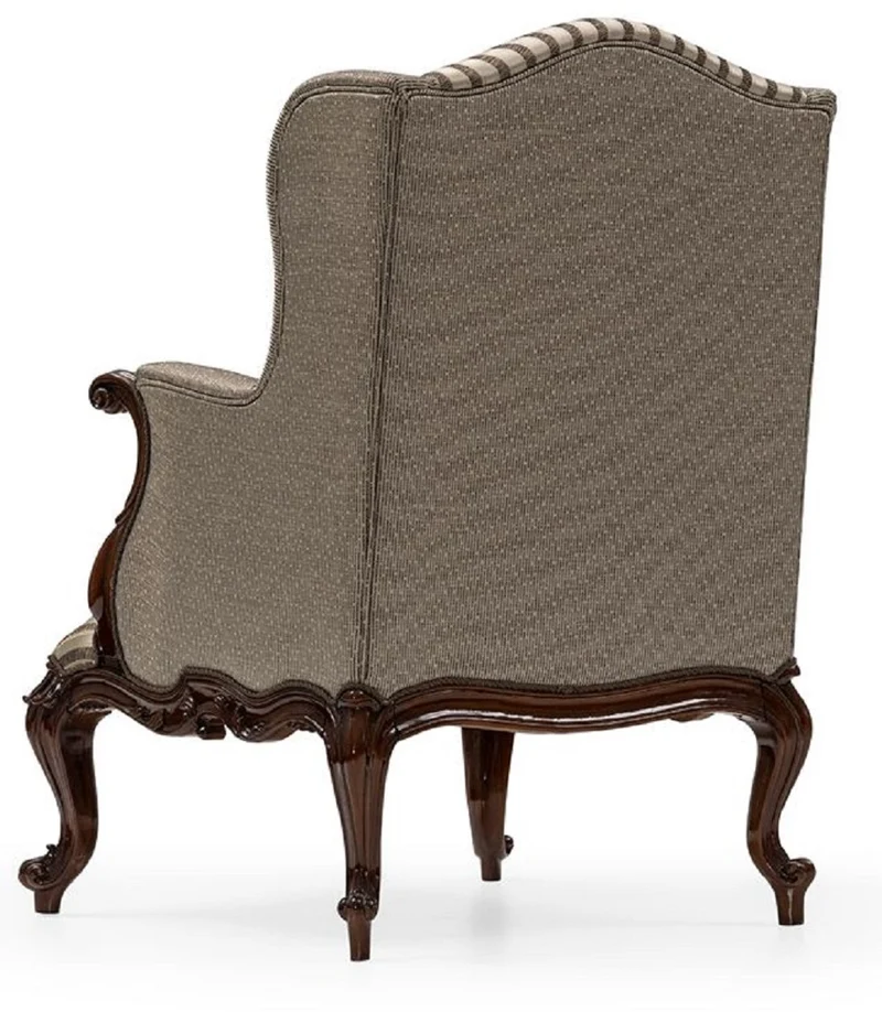 Casa Padrino Luxus Barock Wohnzimmer Sessel Silber / Braun - Handgefertigter Barockstil Sessel mit Streifen und dekorativem Kissen - Luxus Wohnzimmer Möbel im Barockstil - Barock Möbel