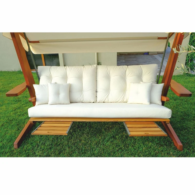 Casa Padrino Luxus Hollywood Schaukel Creme / Braun - Wetterfeste Garten Schaukel mit Sonnendach - Garten Terrassen Hotel Möbel - Luxus Qualität