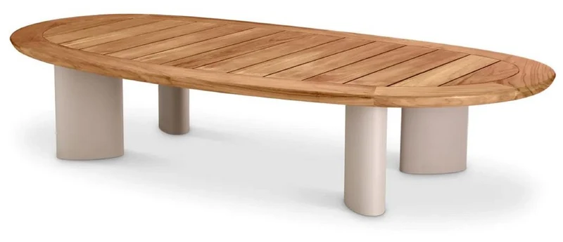 Casa Padrino Luxus Gartentisch Naturfarben / Sandfarben 170,5 x 85 x H. 34,5 cm - Garten Couchtisch mit Teakholz Tischplatte und Aluminium Beinen - Garten & Terrassen Möbel - Luxus Qualität