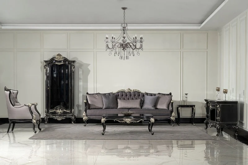 Casa Padrino Luxus Barock Vitrine Schwarz / Silber - Prunkvoller Massivholz Vitrinenschrank mit Glastür - Handgefertigte Barock Möbel - Edel & Prunkvoll
