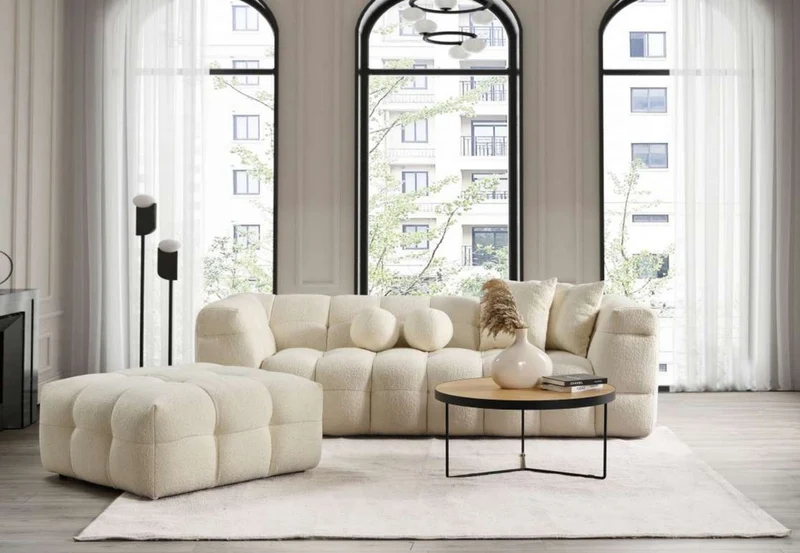Casa Padrino Luxus Hocker Creme 90 x 90 x H. 43 cm - Quadratischer Wohnzimmer Sitzhocker - Wohnzimmer Möbel - Luxus Möbel - Luxus Einrichtung