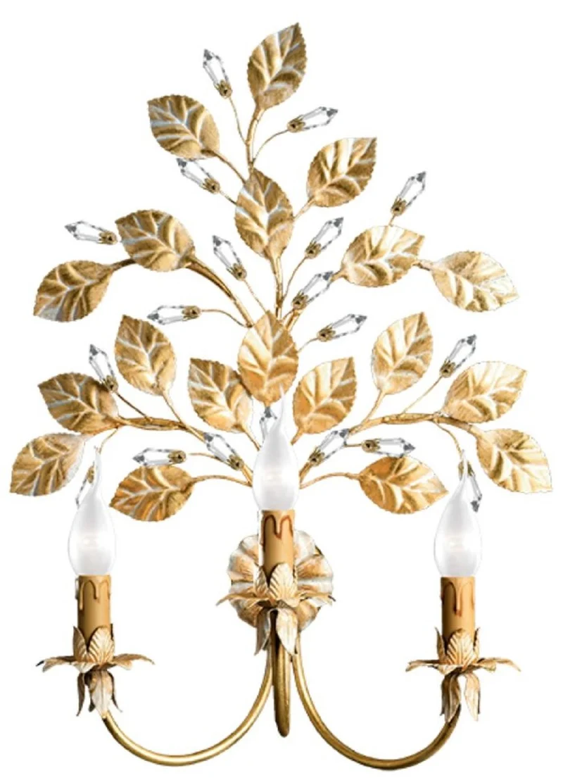Casa Padrino Luxus Barock Wandleuchte Gold / Weiß 45 x 17 x H. 60 cm - Elegante Barockstil Wandlampe mit Swarovski Kristallglas - Barock Leuchten - Luxus Qualität - Made in Italy