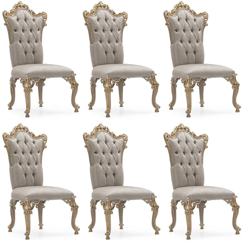 Casa Padrino Luxus Barock Esszimmer Stuhl 6er Set Silber / Grau / Gold - Prunkvolle Barockstil Küchen Stühle - Luxus Esszimmer Möbel im Barockstil - Barock Esszimmer Möbel - Barockstil Möbel