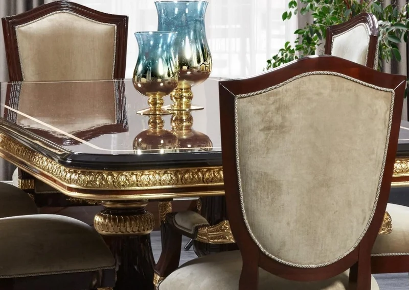 Casa Padrino Luxus Barock Esstisch Dunkelbraun / Gold - Handgefertigter Massivholz Esszimmertisch - Luxus Esszimmer Möbel im Barockstil - Barock Möbel - Barock Einrichtung