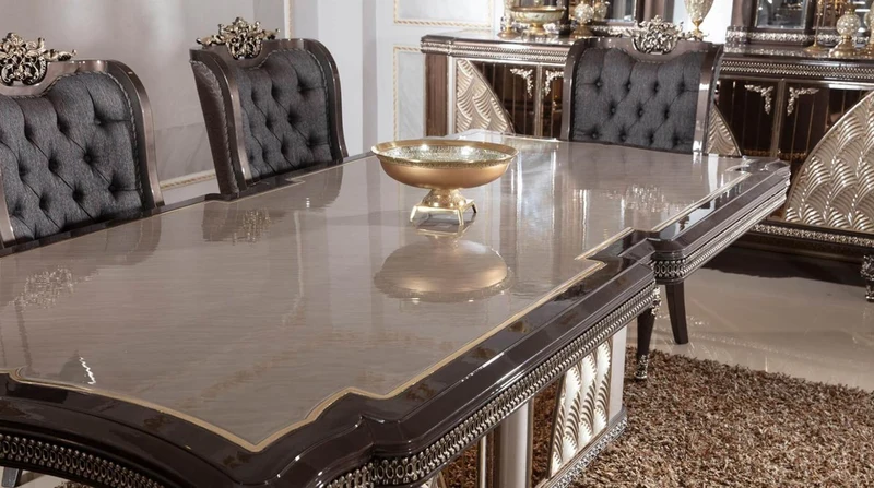 Casa Padrino Luxus Barock Esstisch Grau / Dunkelbraun / Gold - Rechteckiger Barockstil Küchentisch - Luxus Esszimmer Möbel im Barockstil - Barock Esszimmer Möbel - Barock Einrichtung