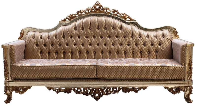 Casa Padrino Luxus Barock Sofa Kupfer / Antik Silber / Gold - Barockstil Wohnzimmer Sofa mit elegantem Muster - Luxus Wohnzimmer Möbel im Barockstil - Barock Einrichtung - Barock Möbel