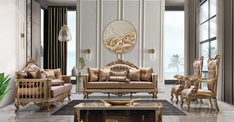 Casa Padrino Luxus Barock Sofa Kupfer / Antik Silber / Gold - Barockstil Wohnzimmer Sofa mit elegantem Muster - Luxus Wohnzimmer Möbel im Barockstil - Barock Einrichtung - Barock Möbel