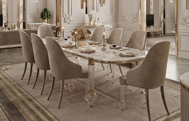 Casa Padrino Luxus Art Deco Konsole Weiß / Gold 150 x 45,5 x H. 77 cm - Konsolentisch mit Kunstmarmor Tischplatte und eleganten Glas Beinen - Luxus Möbel - Art Deco Möbel