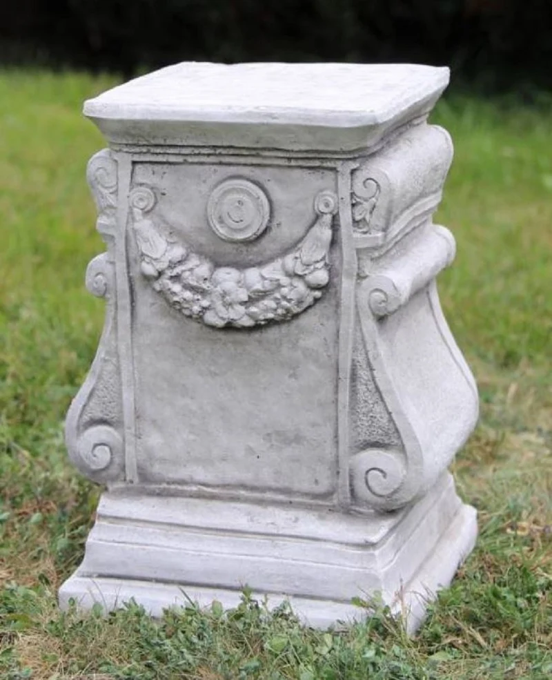 Casa Padrino Barock Garten Deko Säule Grau H. 41 cm - Antik Stil Stein Säule - Prunkvolle Gartensäule - Barock Garten & Terrassen Deko Accessoires - Gartendeko im Barockstil