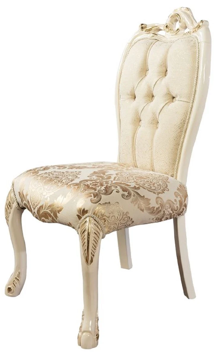 Casa Padrino Luxus Barock Esszimmer Stuhl 8er Set Weiß / Gold - Prunkvolle Barockstil Küchen Stühle - Barockstil Möbel - Luxus Esszimmer Möbel im Barockstil - Barock Esszimmer Möbel