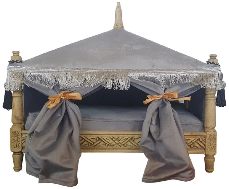 Casa Padrino Barock Hundebett Grau / Naturfarben - Handgefertigtes Antik Stil Hundebett - Prunkvolle Hunde Möbel im Barockstil - Antik Stil Tiermöbel - Barock Tiermöbel