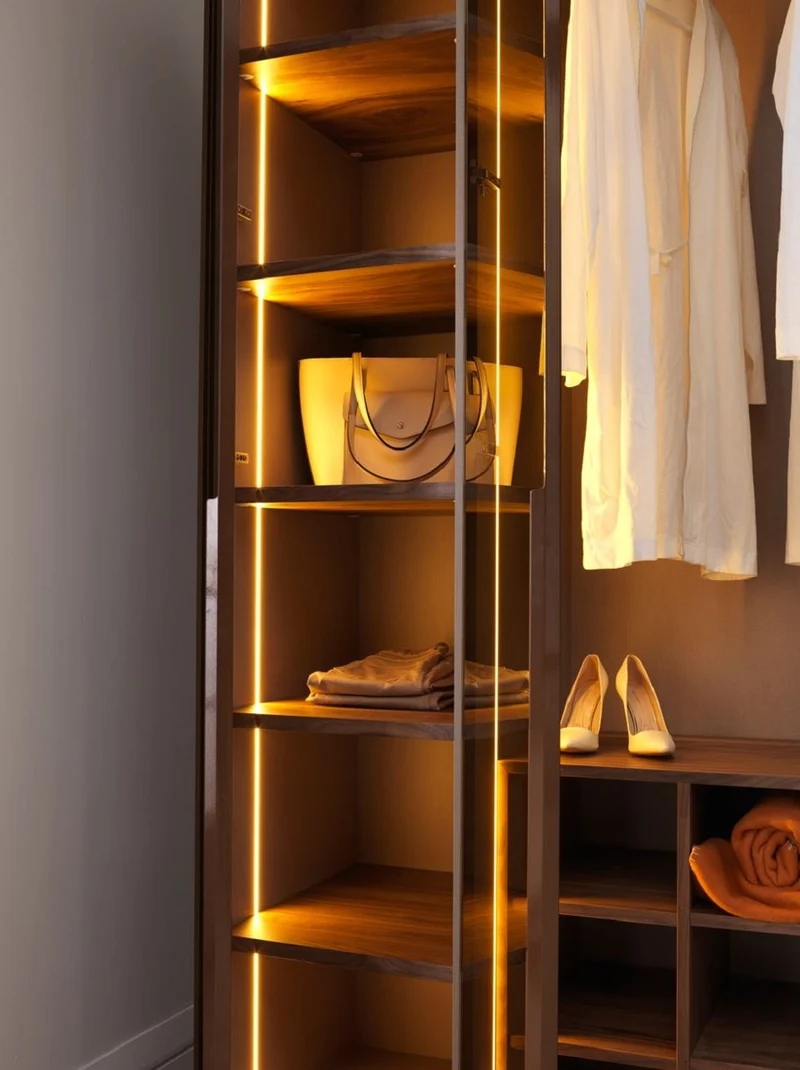 Casa Padrino Luxus Schlafzimmerschrank Dunkelbraun 360 x 62 x H. 230 cm - Beleuchteter Kleiderschrank mit 8 Glastüren - Schlafzimmer Möbel - Hotel Möbel - Luxus Möbel