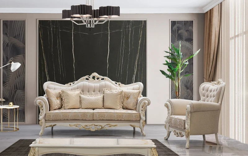Casa Padrino Luxus Barock Sessel Weiß / Gold - Prunkvoller Wohnzimmer Sessel mit elegantem Muster - Luxus Wohnzimmer Möbel im Barockstil - Barock Möbel - Barock Einrichtung