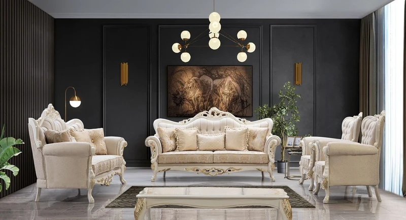 Casa Padrino Luxus Barock Sessel Weiß / Gold - Prunkvoller Wohnzimmer Sessel mit elegantem Muster - Luxus Wohnzimmer Möbel im Barockstil - Barock Möbel - Barock Einrichtung