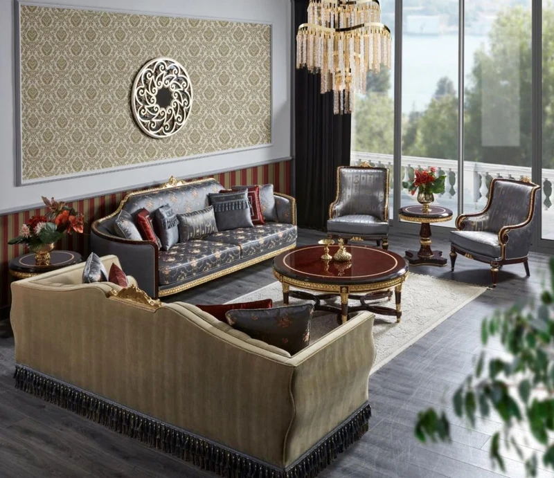 Casa Padrino Luxus Barock Sessel Blau / Dunkelbraun / Gold - Prunkvoller Wohnzimmer Sessel - Barockstil Wohnzimmer Möbel - Luxus Möbel im Barockstil - Barock Einrichtung - Edel & Prunkvoll