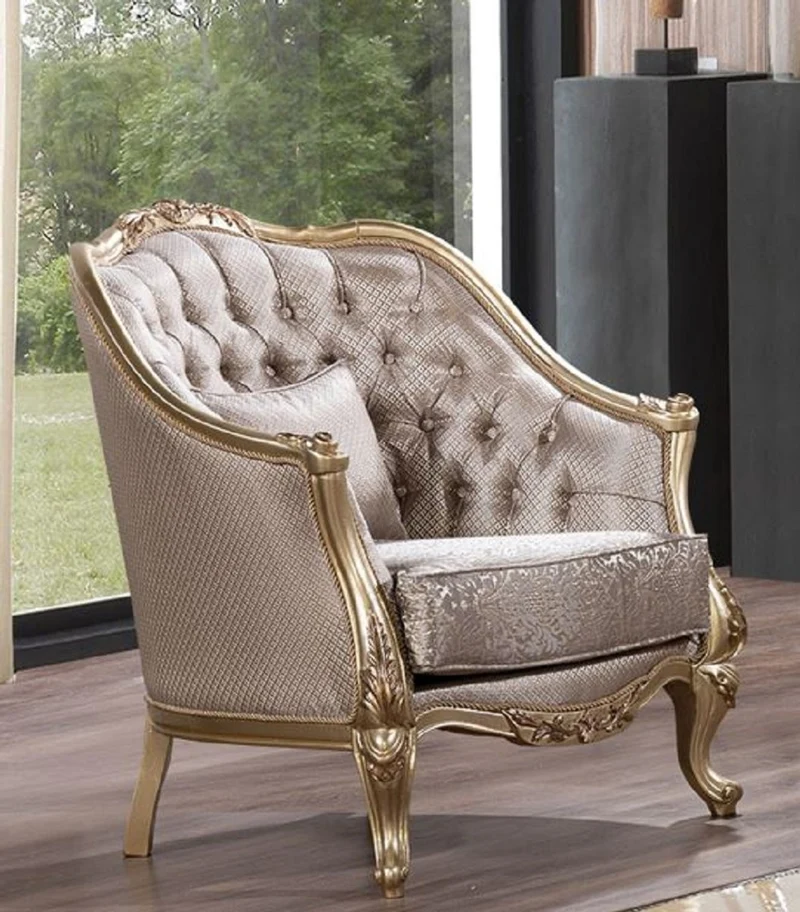 Casa Padrino Luxus Barock Wohnzimmer Set Silber / Gold - 2 Barock Sofas & 2 Barock Sessel & 1 Barock Couchtisch - Luxus Wohnzimmer Möbel im Barockstil - Barock Möbel - Edel & Prunkvoll