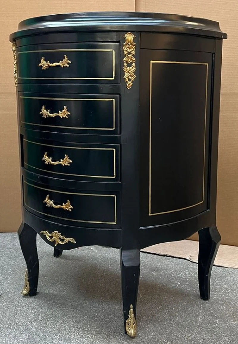Casa Padrino Barock Kommode mit 4 Schubladen Schwarz / Gold - Handgefertigte Massivholz Kommode im Barockstil - Handgefertigte Barock Möbel - Edel & Prunkvoll