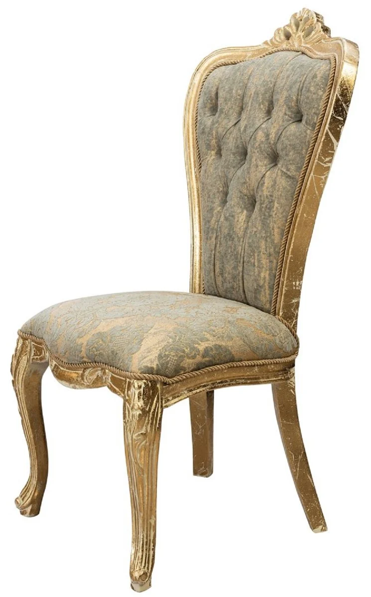 Casa Padrino Luxus Barock Esszimmer Stuhl 6er Set Grün / Antik Gold - Prunkvolle Barockstil Küchen Stühle - Luxus Barockstil Esszimmer Möbel - Barock Esszimmer Möbel - Barockstil Möbel