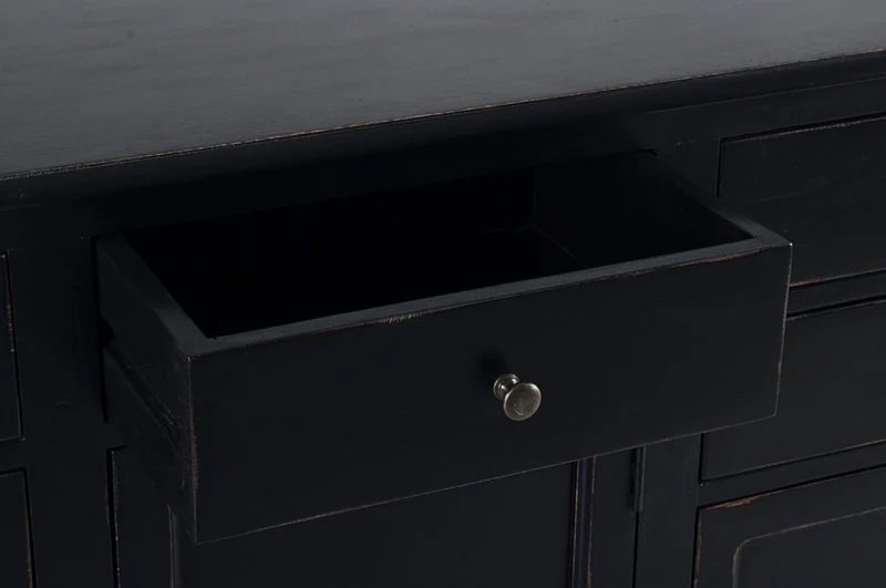 Casa Padrino Landhausstil Sideboard Antik Schwarz 145 x 40 x H. 85 cm - Landhausstil Schrank mit 3 Türen und 5 Schubladen - Landhausstil Möbel - Landhausstil Einrichtung