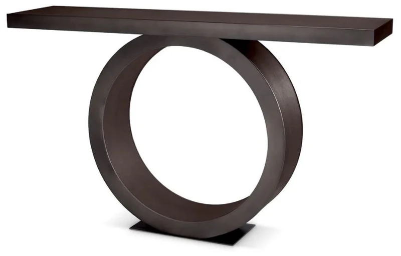 Casa Padrino Luxus Konsole Mokka / Bronze 130 x 30 x H. 76,5 cm - Rechteckiger Massivholz Konsolentisch - Luxus Möbel - Wohnzimmer Möbel - Luxus Einrichtung - Wohnzimmer Einrichtung
