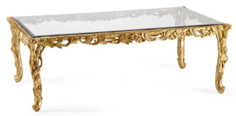 Casa Padrino Luxus Barock Couchtisch mit Glasplatte Gold - Prunkvoller Wohnzimmertisch im Barockstil - Barock Möbel - Barock Interior - Edel & Prunkvoll - Luxus Qualität - Made in Italy