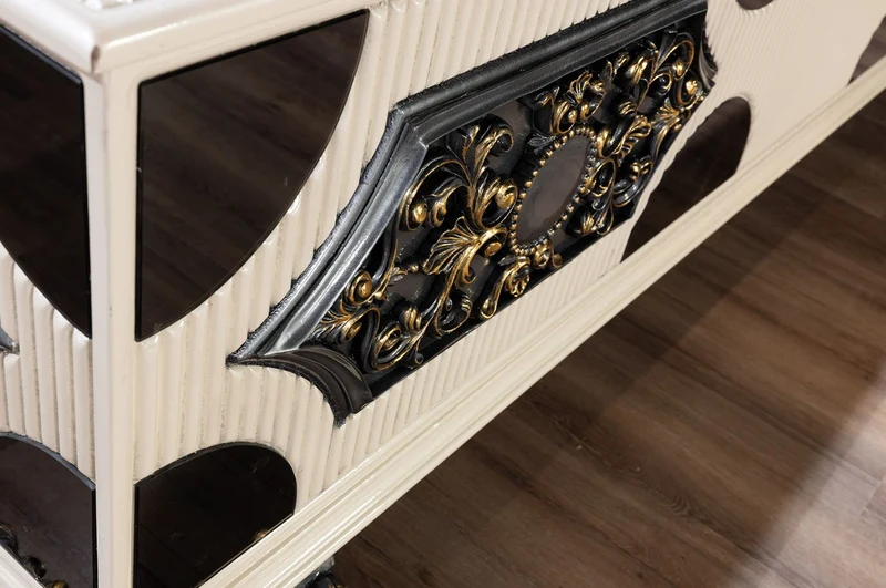 Casa Padrino Luxus Barock Sofa Blau / Weiß / Schwarz / Gold - Handgefertigtes Wohnzimmer Sofa mit elegantem Muster - Luxus Wohnzimmer Möbel im Barockstil - Prunkvolle Barock Möbel