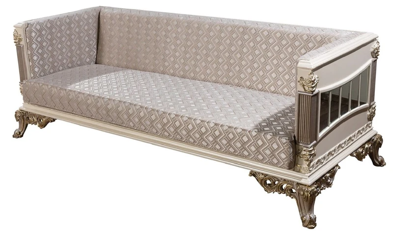 Casa Padrino Luxus Barock Sofa Silber / Weiß / Grau / Gold - Verspiegeltes Barockstil Wohnzimmer Sofa - Luxus Wohnzimmer Möbel im Barockstil - Barock Möbel - Barock Einrichtung