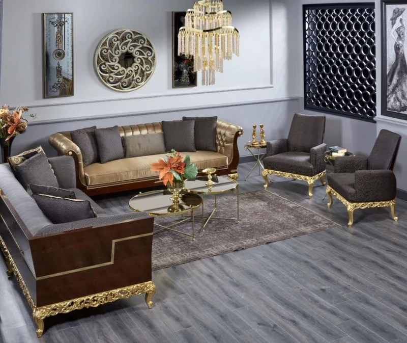 Casa Padrino Luxus Barock Sofa Grau / Dunkelbraun / Gold - Prunkvolles Wohnzimmer Sofa - Barockstil Wohnzimmer Möbel - Luxus Möbel im Barockstil - Barock Einrichtung - Edel & Prunkvoll