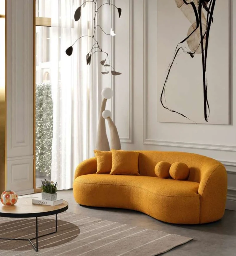 Casa Padrino Luxus Sofa Orange 250 x 120 x H. 76 cm - Gebogenes Wohnzimmer Sofa - Hotel Sofa - Wohnzimmer Möbel - Hotel Möbel - Luxus Möbel - Luxus Einrichtung - Wohnzimmer Einrichtung