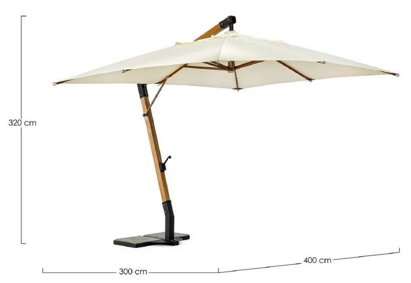 Casa Padrino Luxus Ampelschirm mit Ständer Braun / Schwarz / Creme 400 x 300 x H. 320 cm - Garten Sonnenschirm - Terrassen Sonnenschirm - Balkon Sonnenschirm - Garten Terrassen Balkon Accessoires