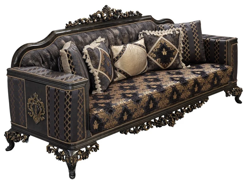 Casa Padrino Luxus Barock Wohnzimmer Set Lila / Grau / Gold - 2 Barock Sofas & 2 Barock Sessel & 1 Barock Couchtisch - Luxus Wohnzimmer Möbel im Barockstil - Barock Möbel - Edel & Prunkvoll