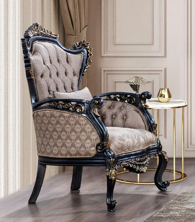 Casa Padrino Luxus Barock Wohnzimmer Set Grau / Blau / Gold - 2 Barock Sofas & 2 Barock Sessel & 1 Barock Couchtisch - Luxus Wohnzimmer Möbel im Barockstil - Barock Möbel - Edel & Prunkvoll