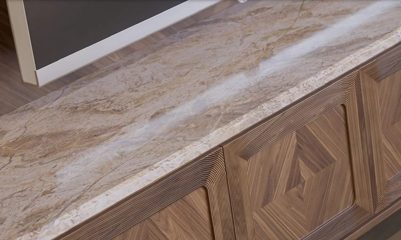Casa Padrino Luxus TV Schrank Set Braun / Beige / Messing - Wohnzimmer Sideboard mit 4 Türen & beleuchteter TV Rückwand - Wohnzimmer Möbel - Hotel Möbel - Luxus Möbel
