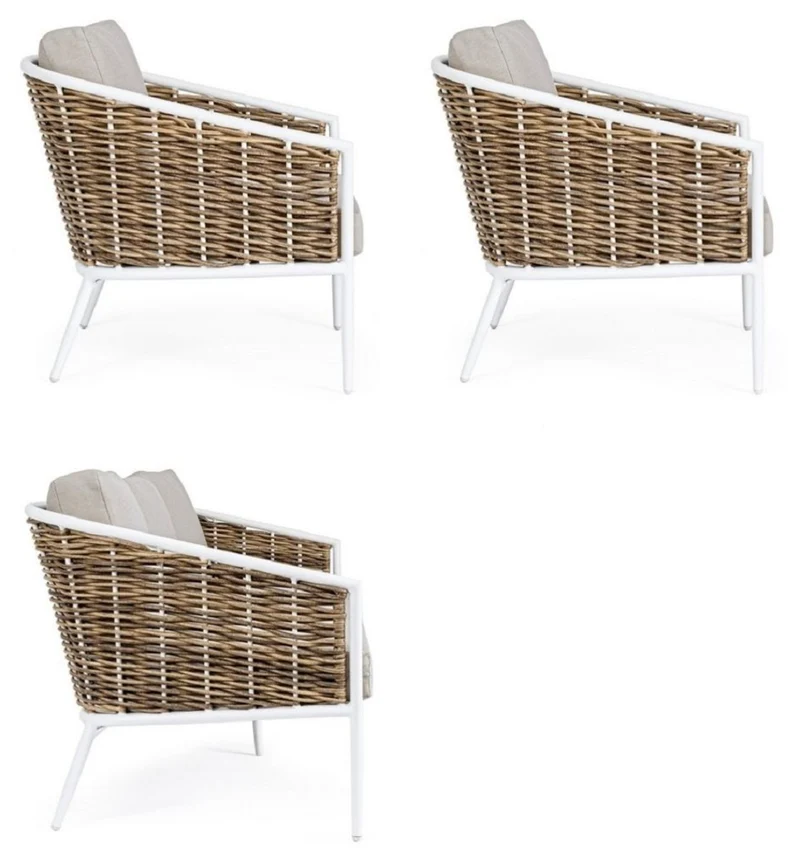 Casa Padrino Luxus Gartenmöbel Set Grau / Weiß / Braun - 1 Luxus Gartensofa & 2 Luxus Gartensessel - Garten Möbel - Terrassen Möbel - Hotel Möbel - Pool Möbel - Outdoor Möbel - Luxus Möbel