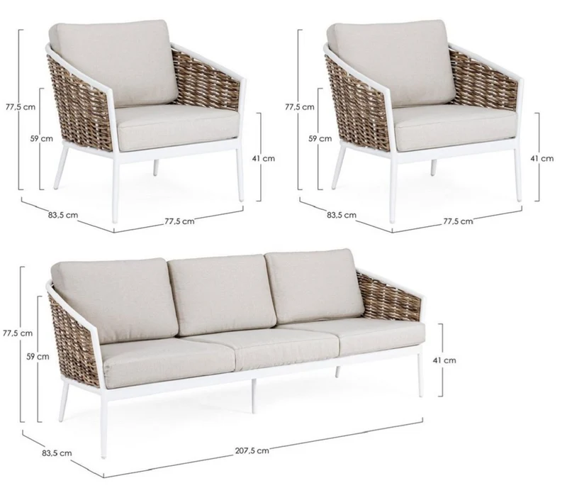 Casa Padrino Luxus Gartenmöbel Set Grau / Weiß / Braun - 1 Luxus Gartensofa & 2 Luxus Gartensessel - Garten Möbel - Terrassen Möbel - Hotel Möbel - Pool Möbel - Outdoor Möbel - Luxus Möbel