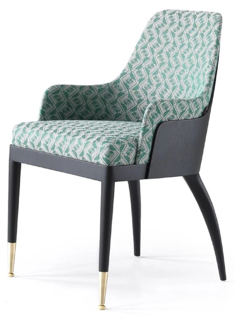 Casa Padrino Luxus Esszimmerstuhl 6er Set mit Armlehnen Grün Muster / Schwarz / Messing 55 x 59 x H. 88 cm - Esszimmer Möbel - Restaurant Möbel - Esszimmer Einrichtung - Luxus Möbel