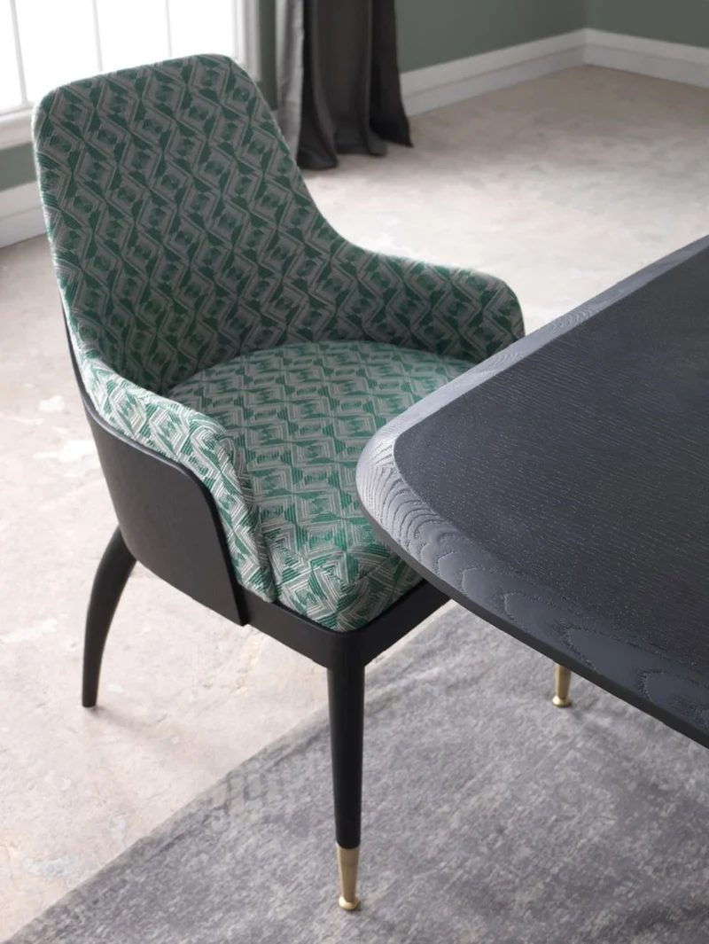 Casa Padrino Luxus Esszimmerstuhl 6er Set mit Armlehnen Grün Muster / Schwarz / Messing 55 x 59 x H. 88 cm - Esszimmer Möbel - Restaurant Möbel - Esszimmer Einrichtung - Luxus Möbel