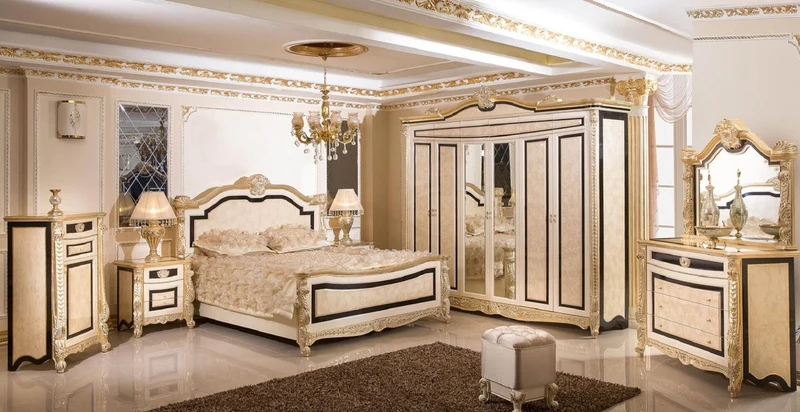Casa Padrino Luxus Barock Doppelbett Weiß / Beige / Schwarz / Gold - Prunkvolles Barockstil Bett - Luxus Schlafzimmer Möbel im Barockstil - Barock Schlafzimmer Möbel - Barock Einrichtung