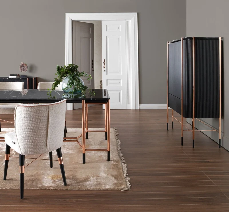Casa Padrino Luxus Esszimmer Stuhl 8er Set Weiß / Schwarz / Kupfer 50 x 54 x H. 83 cm - Esszimmer Möbel - Restaurant Möbel - Hotel Möbel - Luxus Möbel - Luxus Kollektion